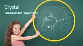  Presentation with helicopter - PPT layouts featuring girl with hoop draw helicopter and clouds on board background and a ocean colored foreground