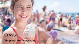  Presentation with ice cream cone - Beautiful presentation theme featuring cand - girl with ice-cream cone backdrop and a coral colored foreground