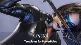  Presentation with sword - Amazing slide deck having girl with katana sword dressed backdrop and a  colored foreground