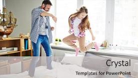  Presentation with long hair - Presentation design consisting of girl with long hair jump background and a light gray colored foreground