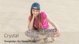  Presentation with skating - Slides with girl with long hair sitting on skating board background and a soft green colored foreground