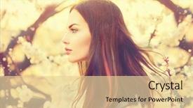  Presentation with light colors - Cool new PPT layouts with girl with long healthy blowing backdrop and a blonde colored foreground