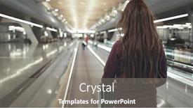  Presentation with airport terminal - Cool new PPT theme with girl-with-luggage-cart-walking backdrop and a gray colored foreground