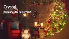  Presentation with merry christmas - Cool new presentation design with girl with magic gift box backdrop and a tawny brown colored foreground