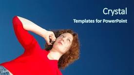  Presentation with deep blue - PPT theme having girl with mobile phone against a deep blue sky background and a ocean colored foreground