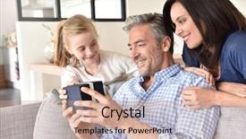  Presentation with birthday - Amazing PPT theme having girl with mommy celebrating dad backdrop and a coral colored foreground