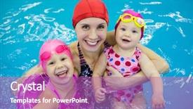  Presentation with swimming pool - Slide set featuring girl with mother in swimming background and a purple colored foreground