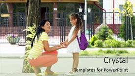  Presentation with school - Theme having girl with mother near school background and a mint green colored foreground