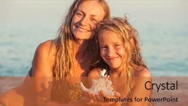  Presentation with sea - Presentation design consisting of girl with mother on sea background and a red colored foreground