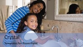  Presentation with hand washing - Cool new slides with girl with mother washing hand backdrop and a light blue colored foreground