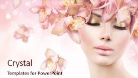  Presentation with hair care - PPT layouts with girl with orchid flowers hair background and a cream colored foreground