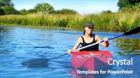  Presentation with kayak - Theme enhanced with girl with paddle and kayak background and a teal colored foreground