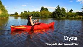  Presentation with kayak - PPT theme enhanced with black power bank for charging mobile devices isolated over white background background and a light gray colored foreground