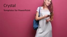  Presentation with pretty girl - Beautiful presentation theme featuring girl with phone on color backdrop and a coral colored foreground