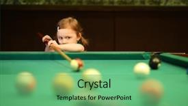  Presentation with cute - PPT theme featuring girl with pigtails playing pool background and a seafoam green colored foreground
