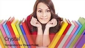  Presentation with adult coloring book - Audience pleasing PPT theme consisting of girl with pile color book backdrop and a coral colored foreground