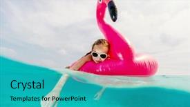  Presentation with flamingo - Theme featuring girl with pink flamingo inflatable background and a teal colored foreground