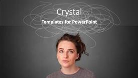  Presentation with questions question marks idea - Slides having girl with question marks background and a dark gray colored foreground