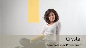  Presentation with roll - Presentation theme with girl with roll against partially painted wall background and a light gray colored foreground