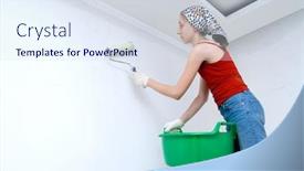  Presentation with apartment - Beautiful PPT theme featuring girl-with-roller-in-apartment backdrop and a sky blue colored foreground