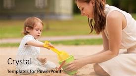  Presentation with happy baby - Theme with girl with sand toys play background and a coral colored foreground
