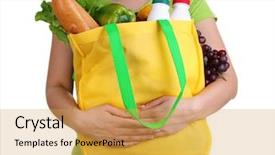  Presentation with eco bag - Beautiful PPT theme featuring girl with shopping bag isolated backdrop and a yellow colored foreground