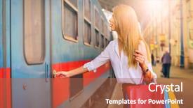  Presentation with train - Presentation theme having girl-with-shoppingbags-trying background and a red colored foreground