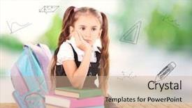  Presentation with diversity school - Colorful PPT layouts enhanced with girl with stack of books backdrop and a coral colored foreground