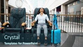  Presentation with suitcase - Amazing slide set having girl-with-suitcase-relax backdrop and a ocean colored foreground