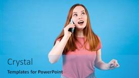  Presentation with blue pink - PPT theme enhanced with girl-with-surprised-expression-talking background and a teal colored foreground