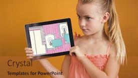  Presentation with girl design - Presentation design featuring girl with tablet showing the design of her new room background and a red colored foreground