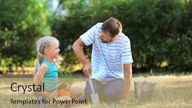  Presentation with planting technology - Colorful theme enhanced with girl with teacher planting sapling backdrop and a coral colored foreground