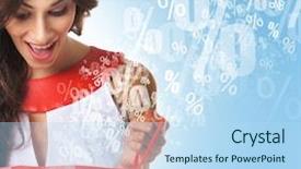  Presentation with sales - Amazing slide set having girl with the bags discount backdrop and a light blue colored foreground