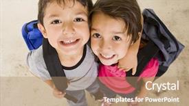  Presentation with book - Beautiful PPT theme featuring girl with their book bag backdrop and a coral colored foreground