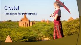  Presentation with ancient temples - Cool new slide set with girl with traditional burmese parasol backdrop and a  colored foreground