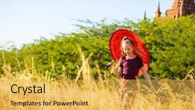  Presentation with traditional - Presentation design enhanced with girl with traditional burmese parasol background and a  colored foreground