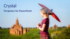  Presentation with ancient temples - Amazing presentation theme having girl with traditional burmese parasol backdrop and a sky blue colored foreground