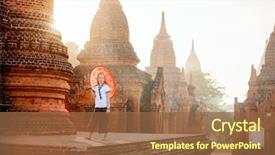  Presentation with ancient temples - Cool new slide set with girl with traditional burmese parasol backdrop and a  colored foreground