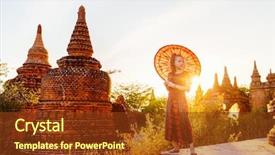  Presentation with ancient temples - Amazing presentation theme having girl with traditional burmese parasol backdrop and a  colored foreground