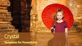  Presentation with ancient temples - Presentation featuring girl with traditional burmese parasol background and a  colored foreground