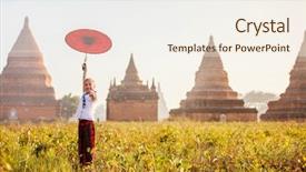  Presentation with ancient temples - Cool new presentation theme with girl with traditional burmese parasol backdrop and a cream colored foreground