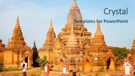  Presentation with ancient temples - Presentation enhanced with girl with traditional burmese parasol background and a sky blue colored foreground