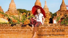  Presentation with ancient temples - Amazing presentation theme having girl with traditional burmese parasol backdrop and a gold colored foreground
