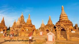  Presentation with ancient temples - Colorful PPT theme enhanced with girl with traditional burmese parasol backdrop and a  colored foreground