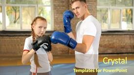  Presentation with train the trainer - Amazing presentation design having girl with trainer in boxing backdrop and a  colored foreground