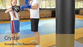  Presentation with pink boxing gloves - Presentation theme consisting of girl with trainer in boxing background and a  colored foreground