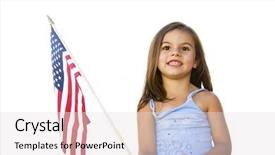  Presentation with 3d figure american flag - Slide deck featuring girl with u s flag background and a light gray colored foreground
