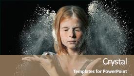  Presentation with black girl - PPT theme featuring little cute girl with white powder exploding around her on black background background and a coral colored foreground