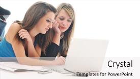  Presentation with meet the work team - Audience pleasing theme consisting of girl work on laptop computer backdrop and a  colored foreground