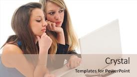  Presentation with team work - Audience pleasing theme consisting of girl work on laptop computer backdrop and a  colored foreground